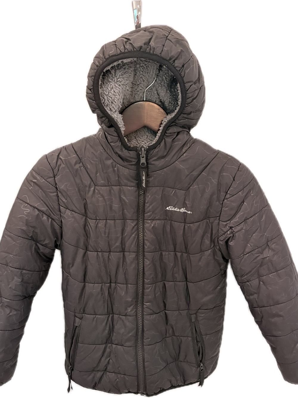 Eddie Bauer Kids Puffer Jacket in Dark Gray with Hood